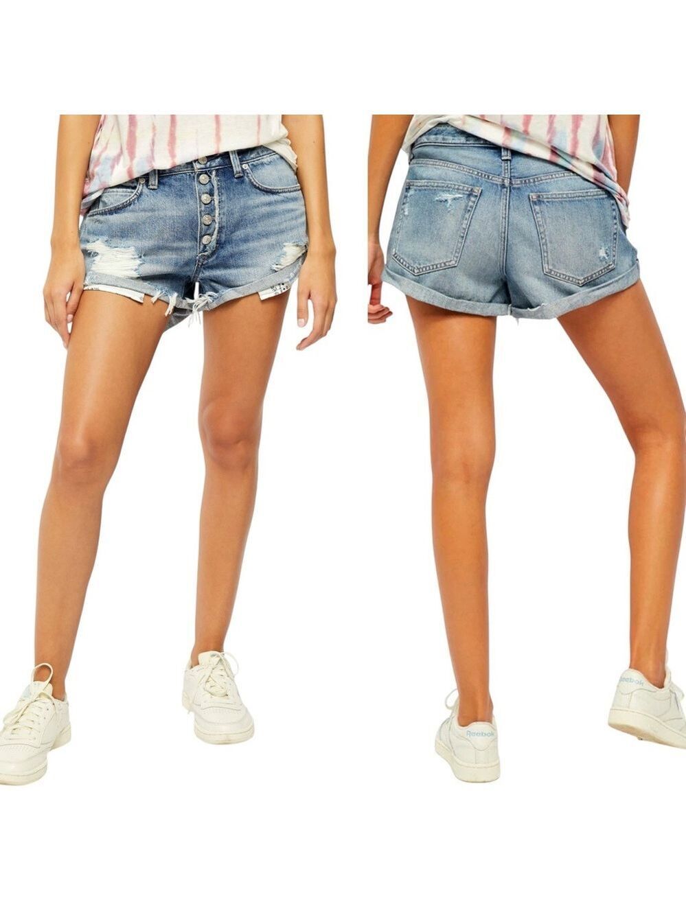 We The Free Romeo Rolled Cutoff Jean Shorts Size 27 Button Fly Distressed